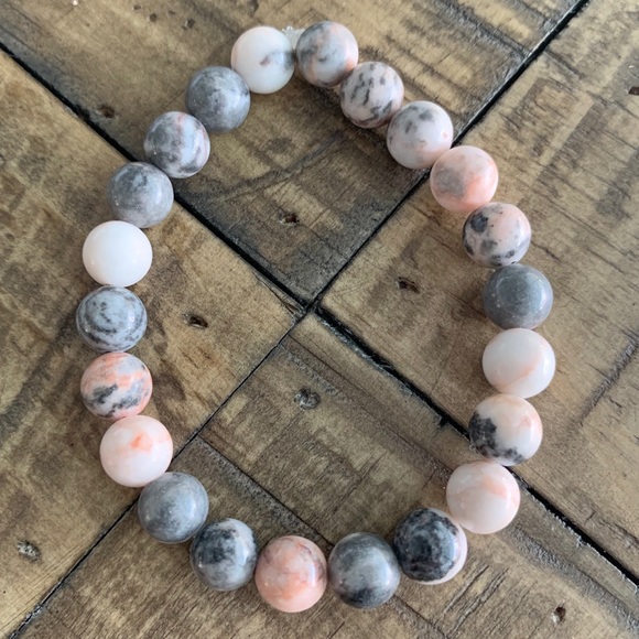 8mm Pink & Gray Jasper Chakra Stretch Bracelet - Picture 4 of 8